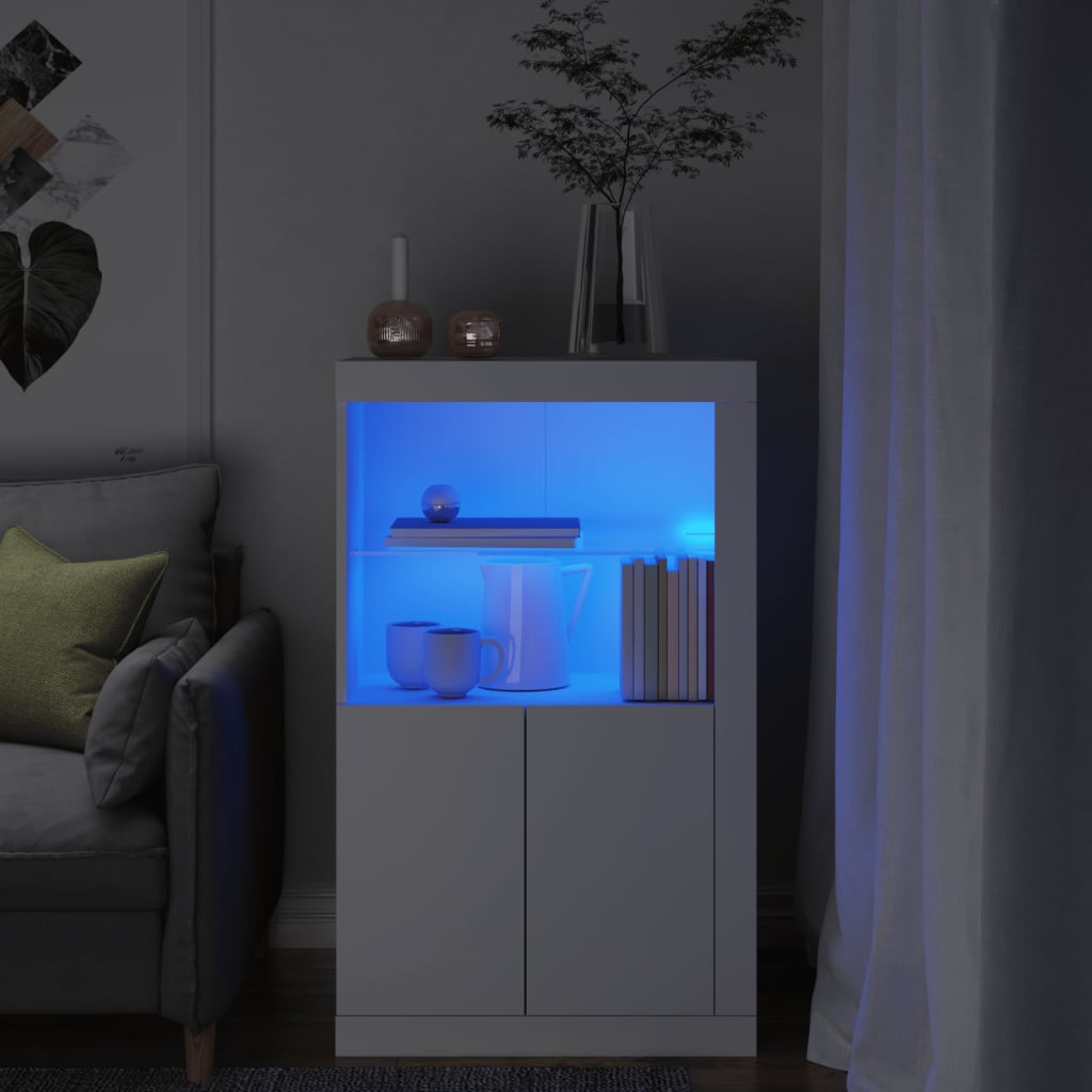 Side Cabinet with LED Lights White Engineered Wood - Millennium Furniture