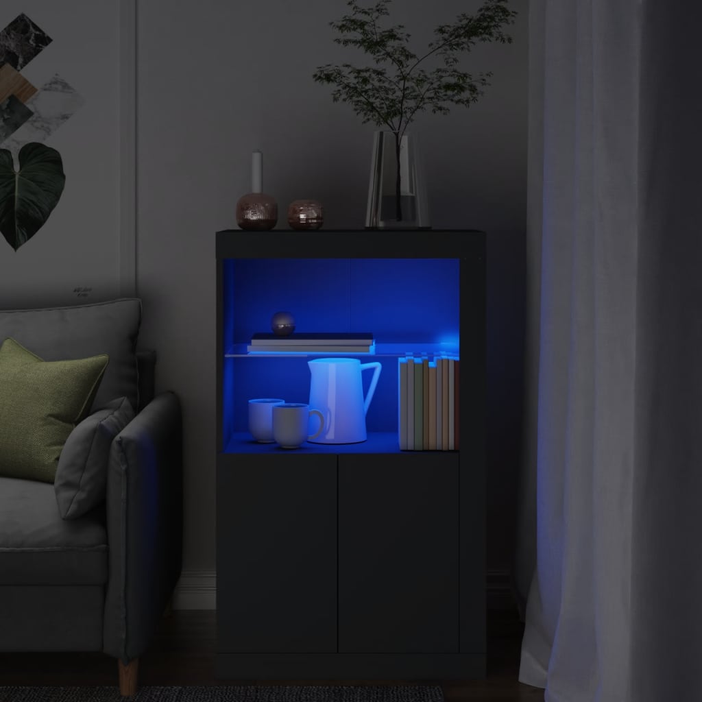 Side Cabinet with LED Lights Black Engineered Wood - Sid & Sam