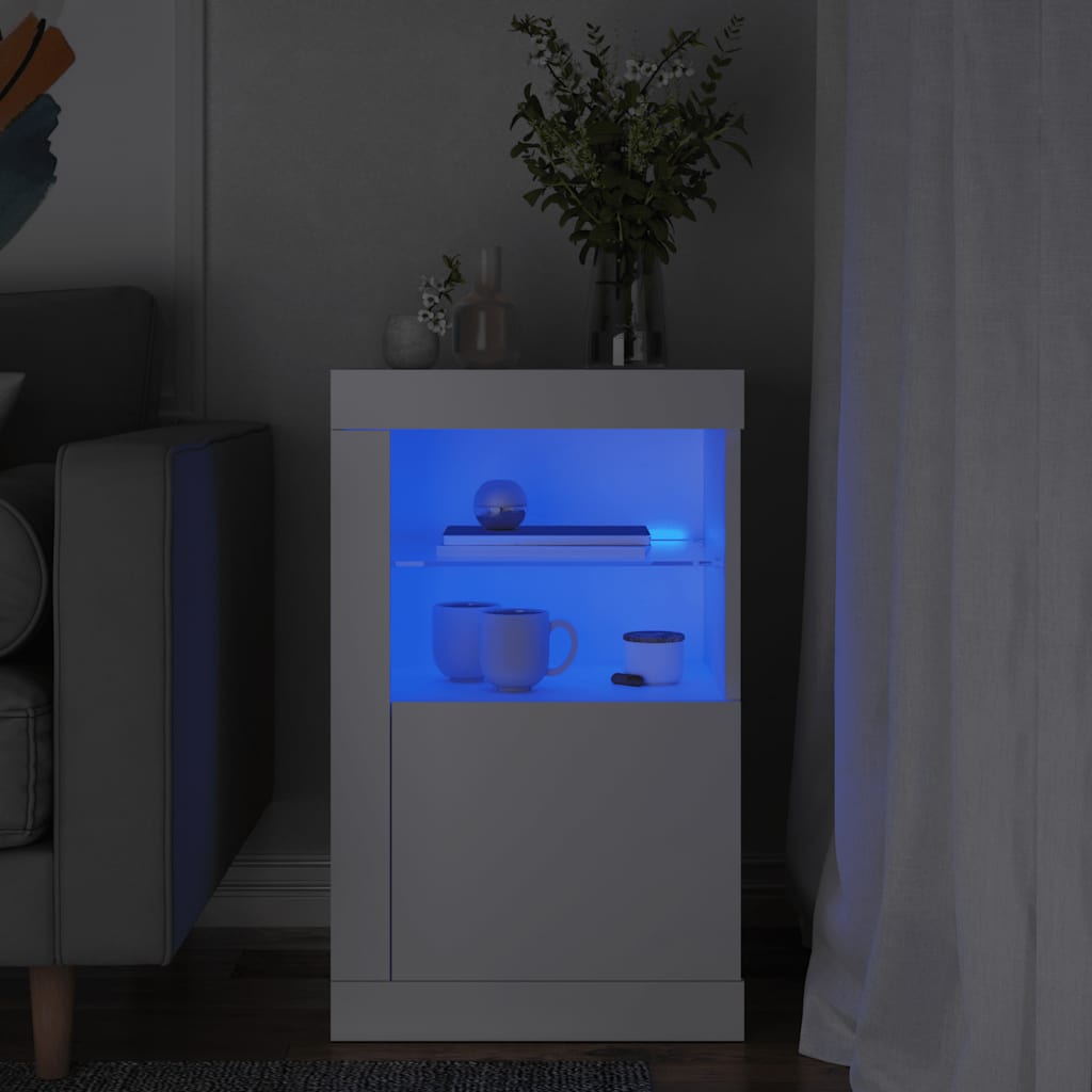 Side Cabinet with LED Lights White Engineered Wood - Millennium Furniture