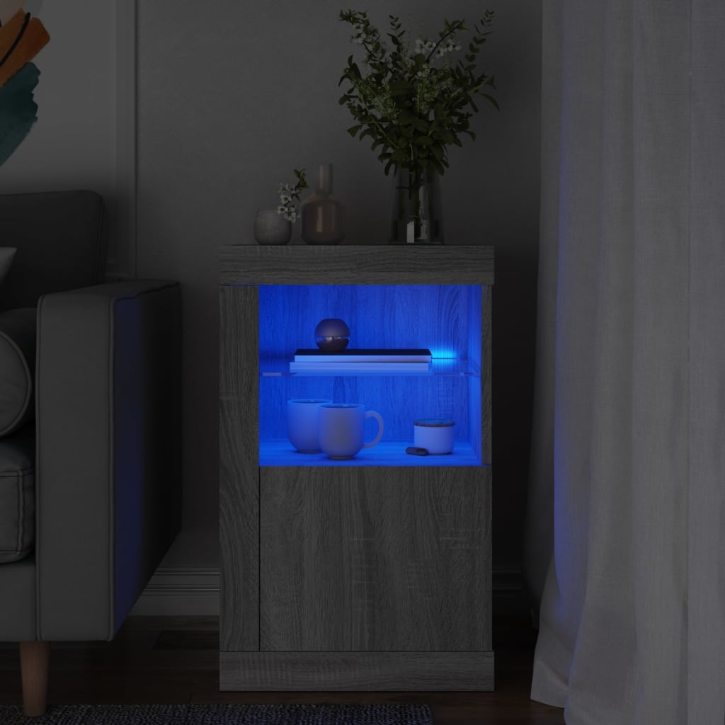 Side Cabinet with LED Lights Grey Sonoma Engineered Wood - Millennium Furniture