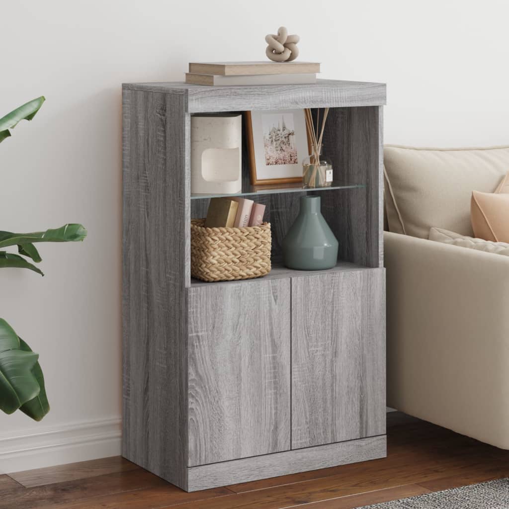 Sideboard with LED Lights Grey Sonoma 60.5x37x100 cm - Merlin Deals
