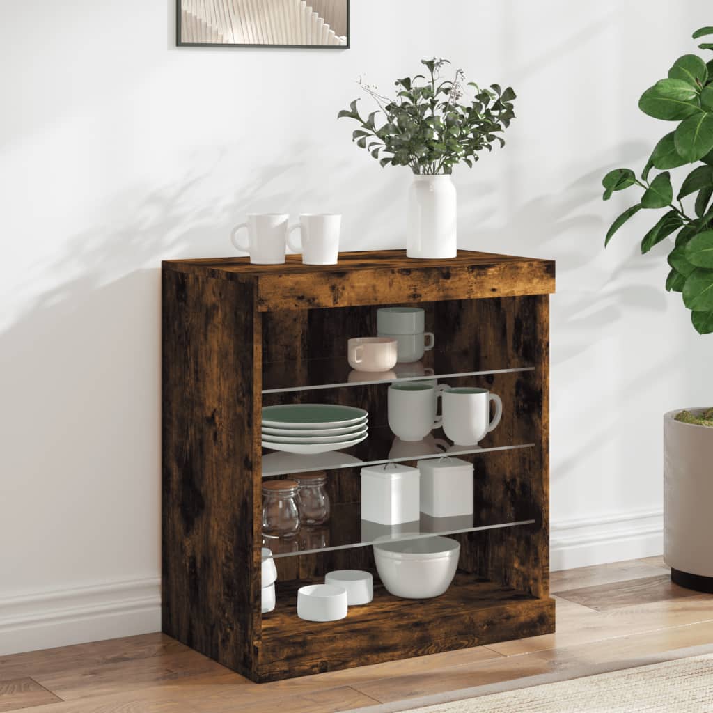 Sideboard with LED Lights Smoked Oak 60.5x37x67 cm - Casper Homes
