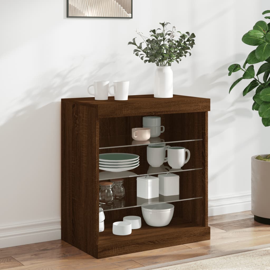 Sideboard with LED Lights Brown Oak 60.5x37x67 cm - Brittle & Co