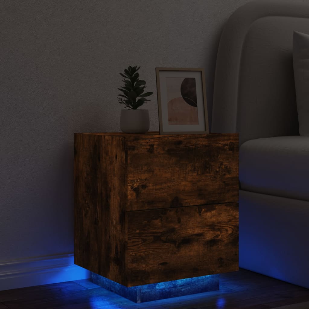 Bedside Table - CLARA Nightstand Smoked Oak 40cm - Brittle & Co