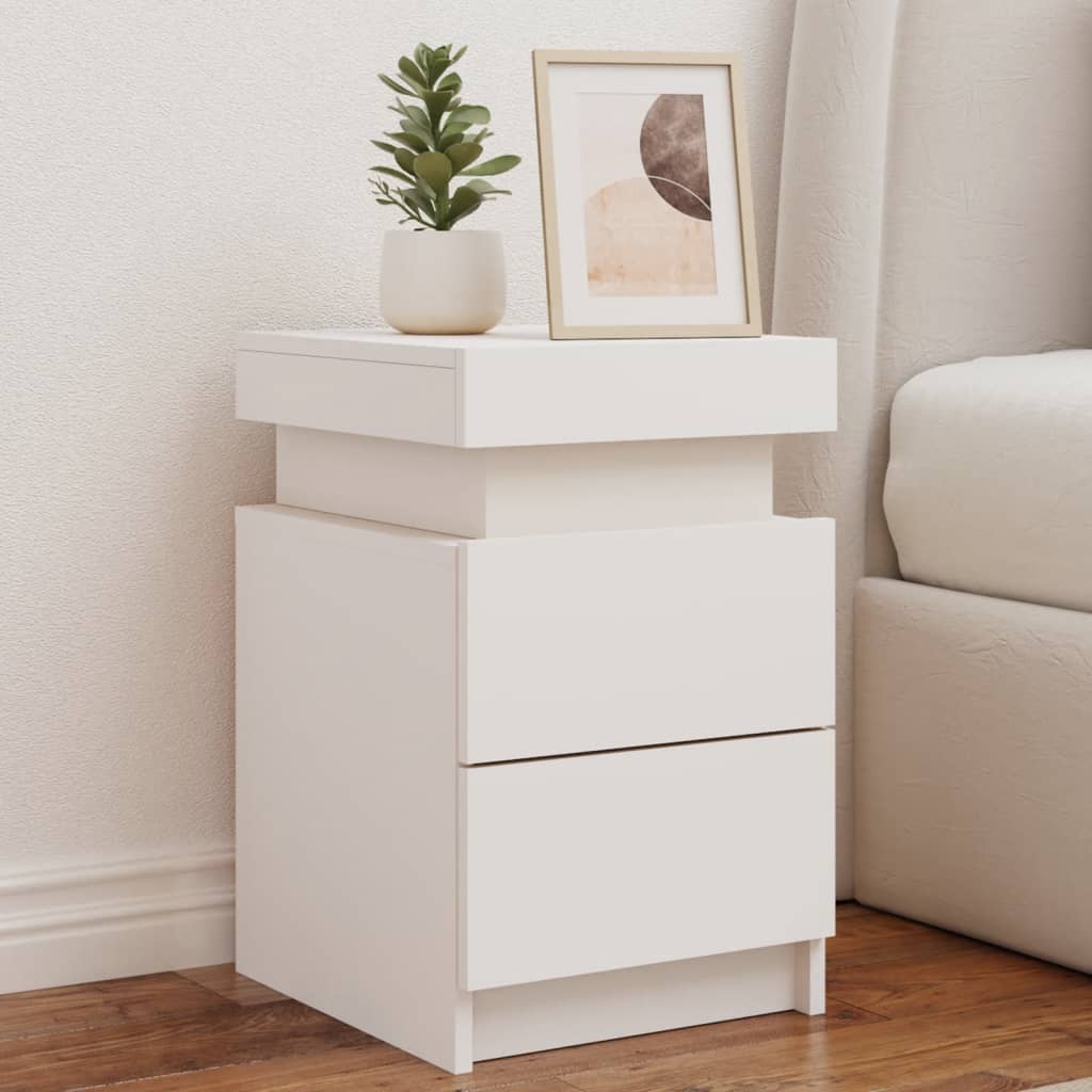 Bedside Table - LEAMING Nightstand White 35cm - Merlin Deals