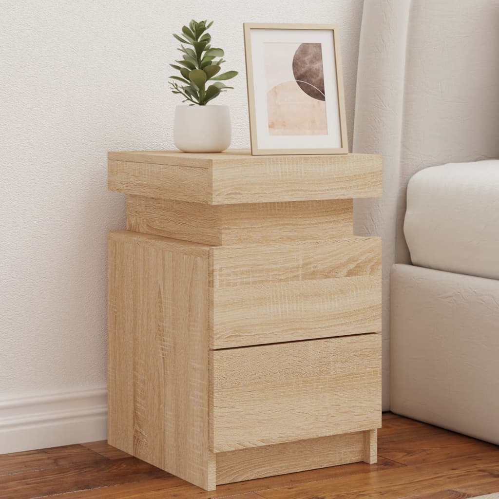 Bedside Table - LEAMING Nightstand Sonoma Oak 35cm - Direct Imports