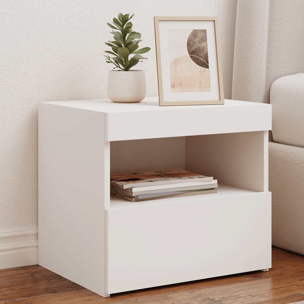 Bedside Cabinet with LED Lights White 50x40x45 cm - Millennium Furniture
