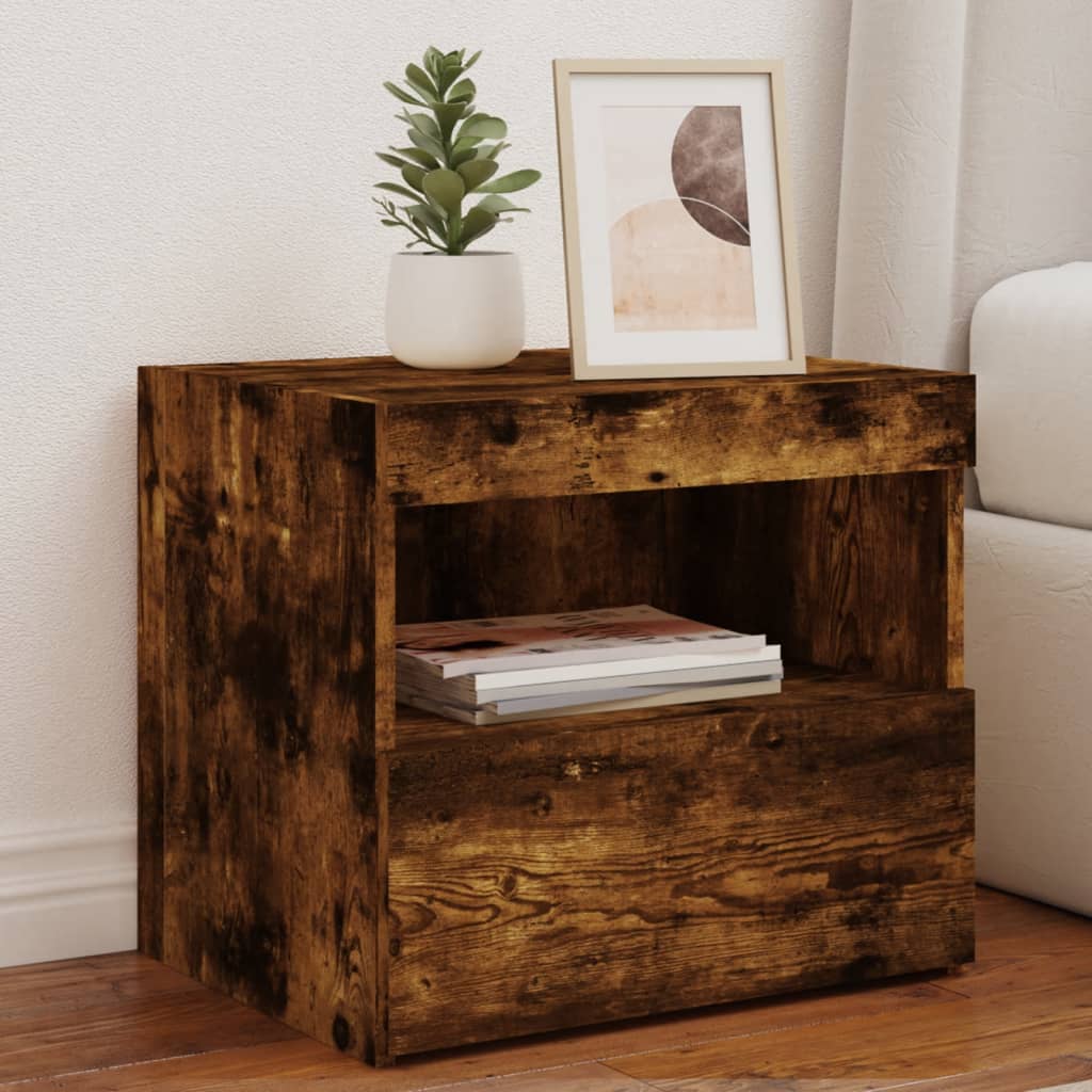 Bedside Table - BELLEVUE Nightstand Smoked Oak 50cm - Casper Homes