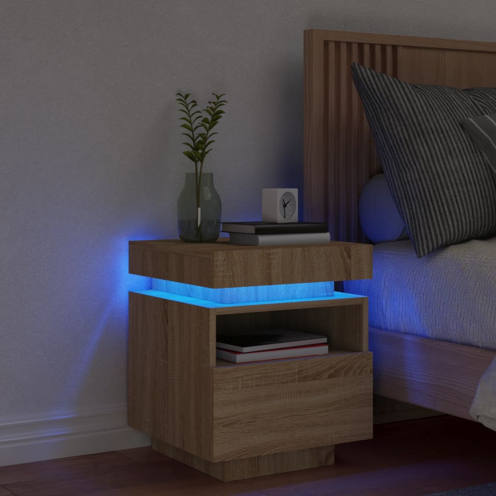 Bedside Cabinet with LED Lights Sonoma Oak 40x39x48.5 cm - Discount Dealers