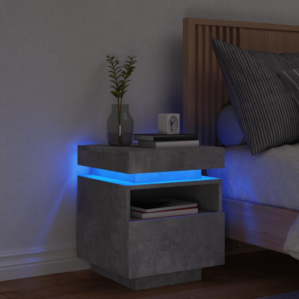Bedside Cabinet with LED Lights Concrete Grey 40x39x48.5 cm - Discount Dealers