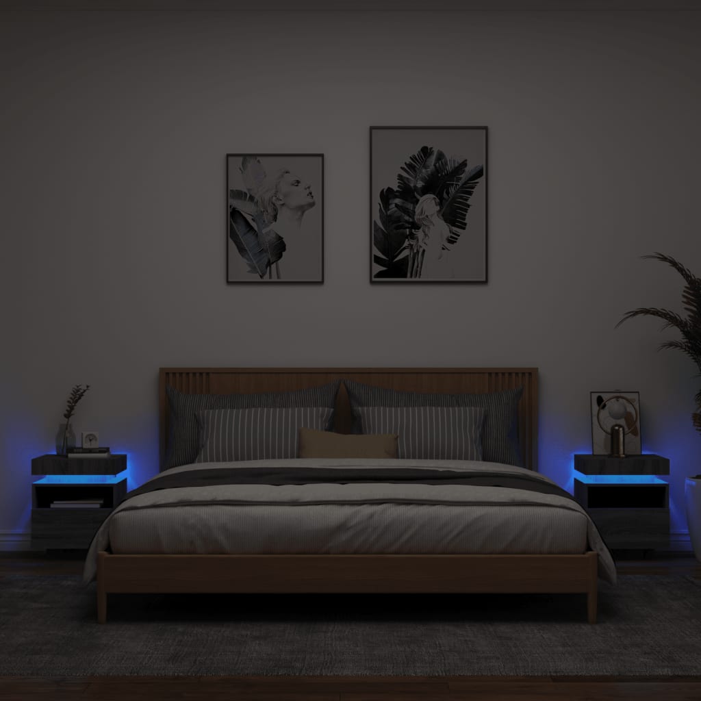 Bedside Cabinets with LED Lights 2 pcs Grey Sonoma 40x39x48.5 cm - Discount Dealers