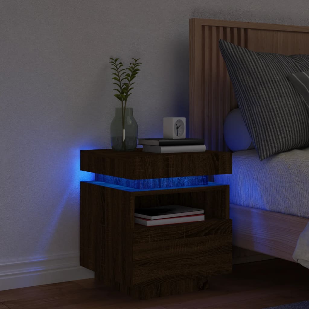 Bedside Table - MERRITT Nightstand Brown Oak 40cm - Sid & Sam