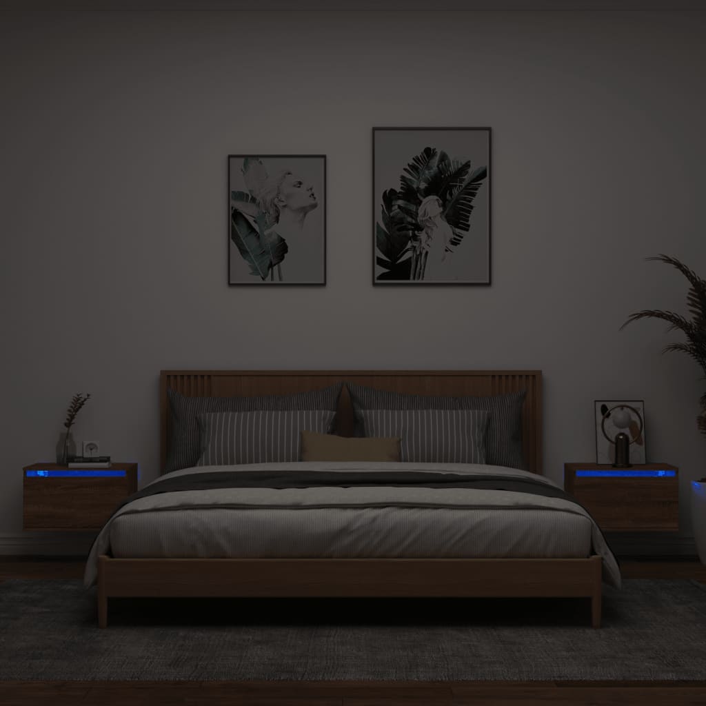 Bedside Table - Jemi Hal 2 Piece Nightstand Brown Oak 50cm - Tyrell & Tyrell