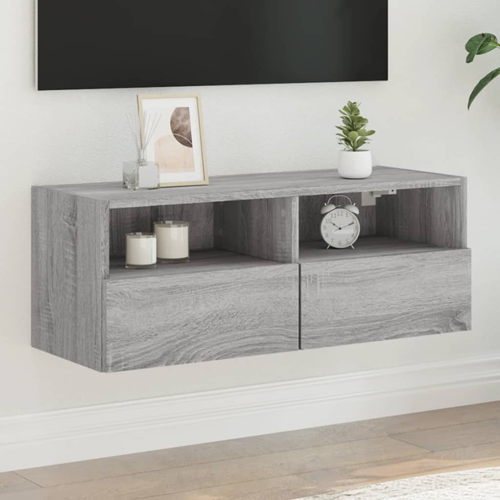 TV Wall Cabinet Grey Sonoma 80x30x30 cm Engineered Wood - Merkel Designers