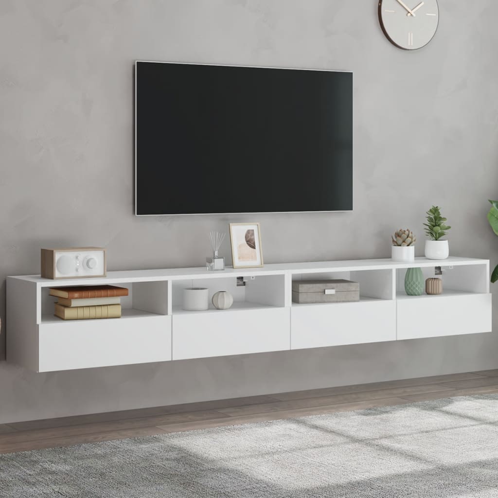 TV Wall Cabinets 2 pcs White 100x30x30 cm Engineered Wood - All Things Good