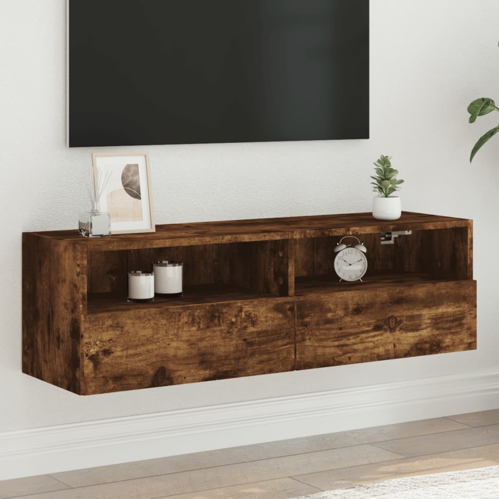 TV Wall Cabinet Smoked Oak 100x30x30 cm Engineered Wood - Merlin Deals