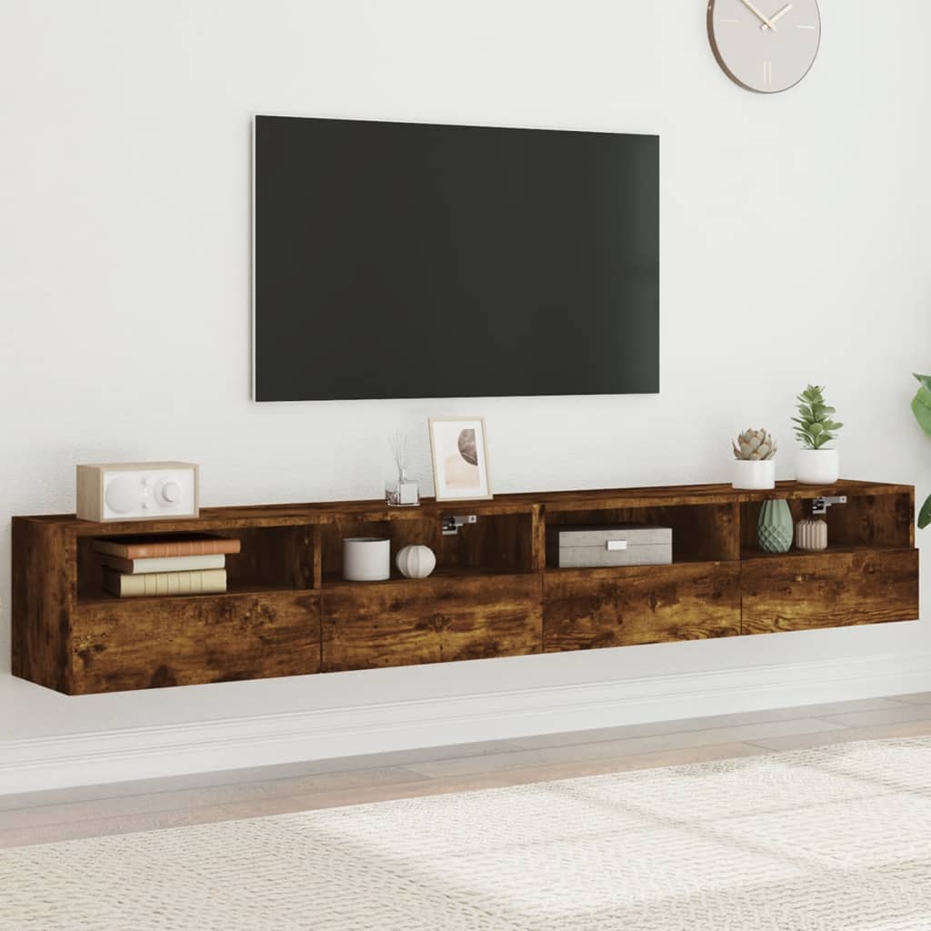 TV Wall Cabinets 2 pcs Smoked Oak 100x30x30 cm Engineered Wood - The Home Maker