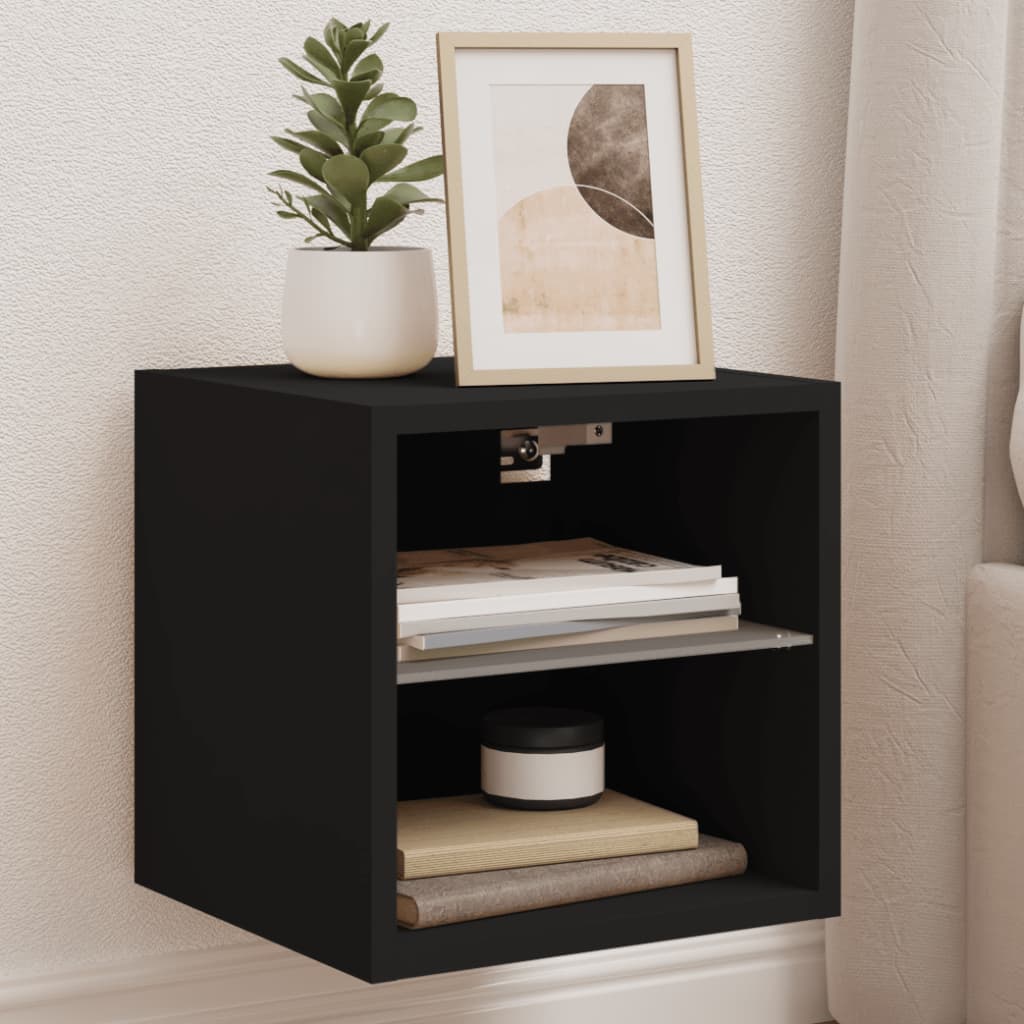 TV Wall Cabinet with LED Lights Black 30x28.5x30 cm - Brittle & Co