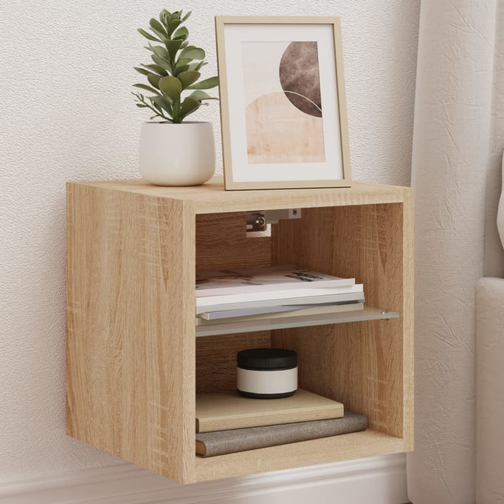TV Wall Cabinet with LED Lights Sonoma Oak 30x28.5x30 cm - Brittle & Co