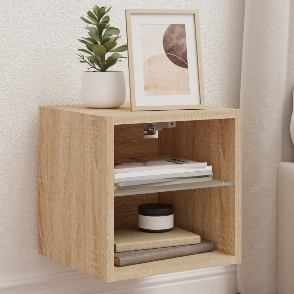 TV Wall Cabinets with LED Lights 2 pcs Sonoma Oak 30x28.5x30 cm - Direct Imports
