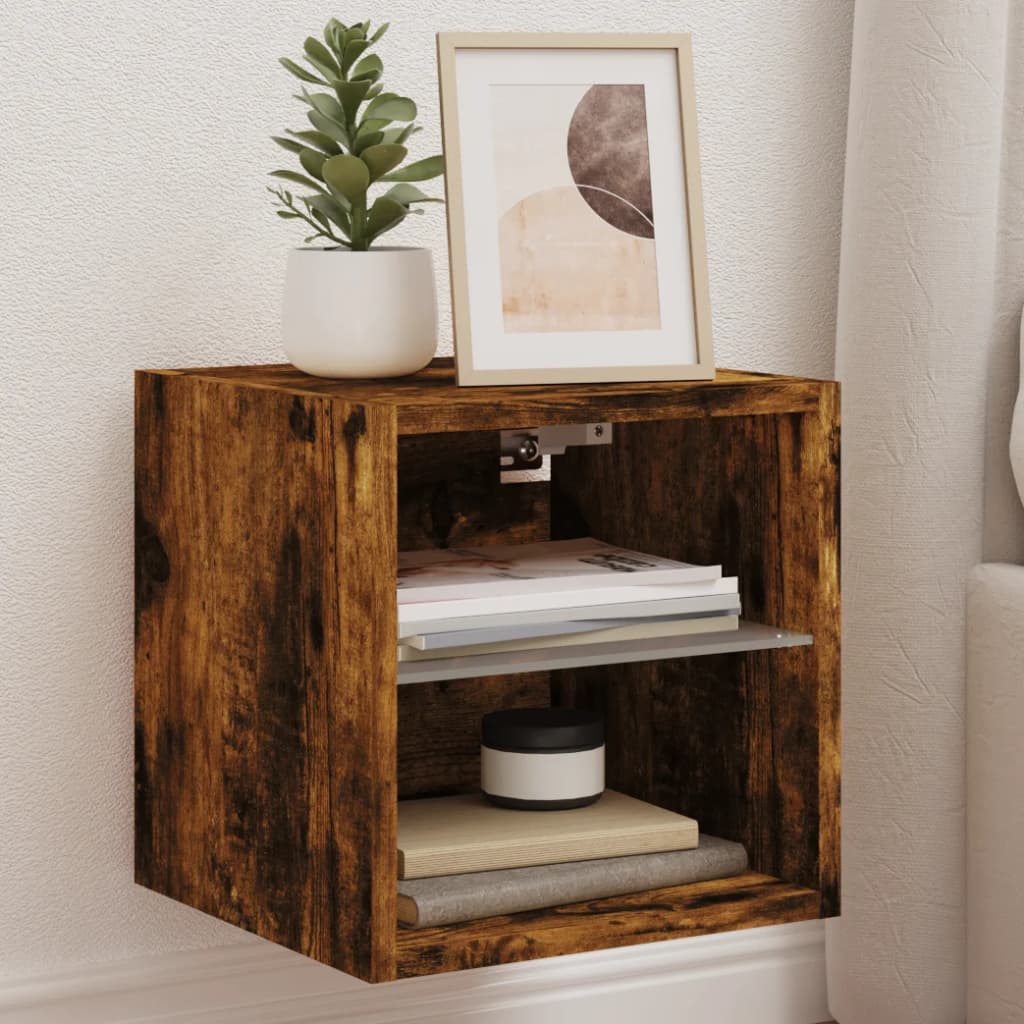 TV Wall Cabinets with LED Lights 2 pcs Smoked Oak 30x28.5x30 cm - Brittle & Co