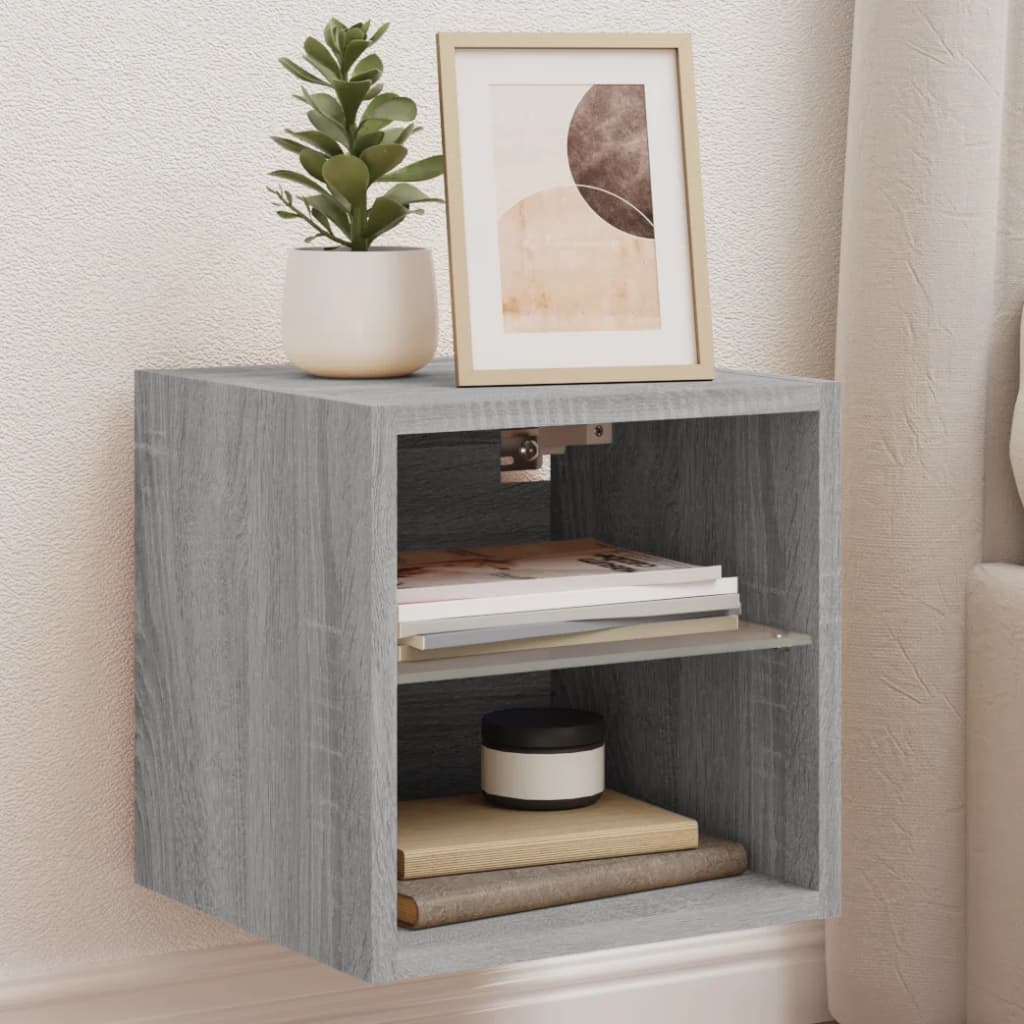 TV Wall Cabinet with LED Lights Grey Sonoma 30x28.5x30 cm - Merlin Deals
