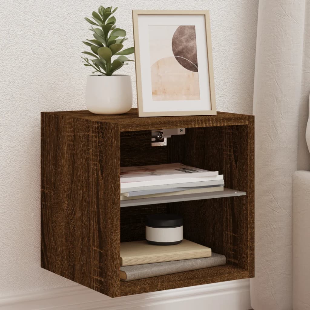 TV Wall Cabinet with LED Lights Brown Oak 30x28.5x30 cm - Casper Homes