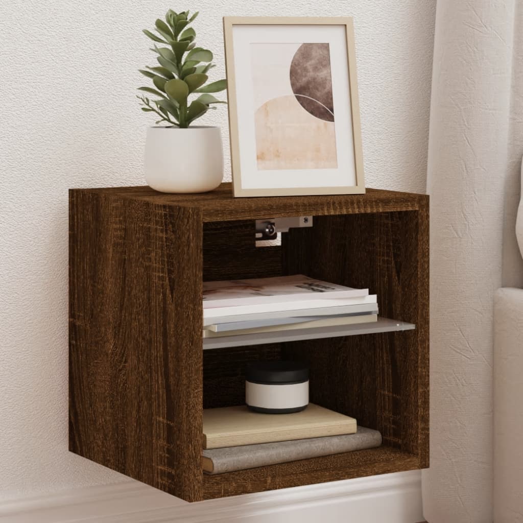 TV Wall Cabinets with LED Lights 2 pcs Brown Oak 30x28.5x30 cm - All Things Good