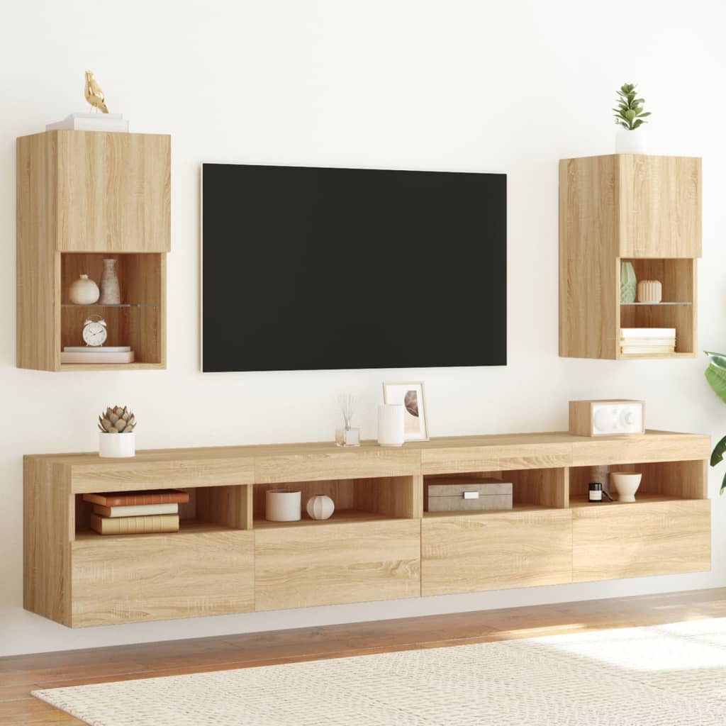TV Cabinets with LED Lights 2 Pieces Sonoma Oak 30.5x30x60 cm - Merkel Designers