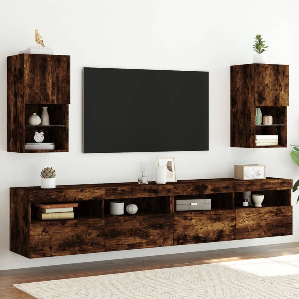 TV Cabinets with LED Lights 2 Pieces Smoked Oak 30.5x30x60 cm - Merkel Designers
