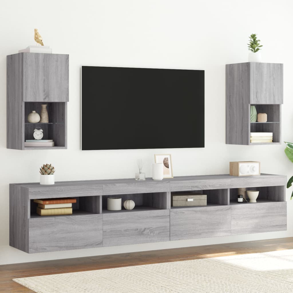 TV Cabinets with LED Lights 2 Pieces Grey Sonoma 30.5x30x60 cm - Merkel Designers