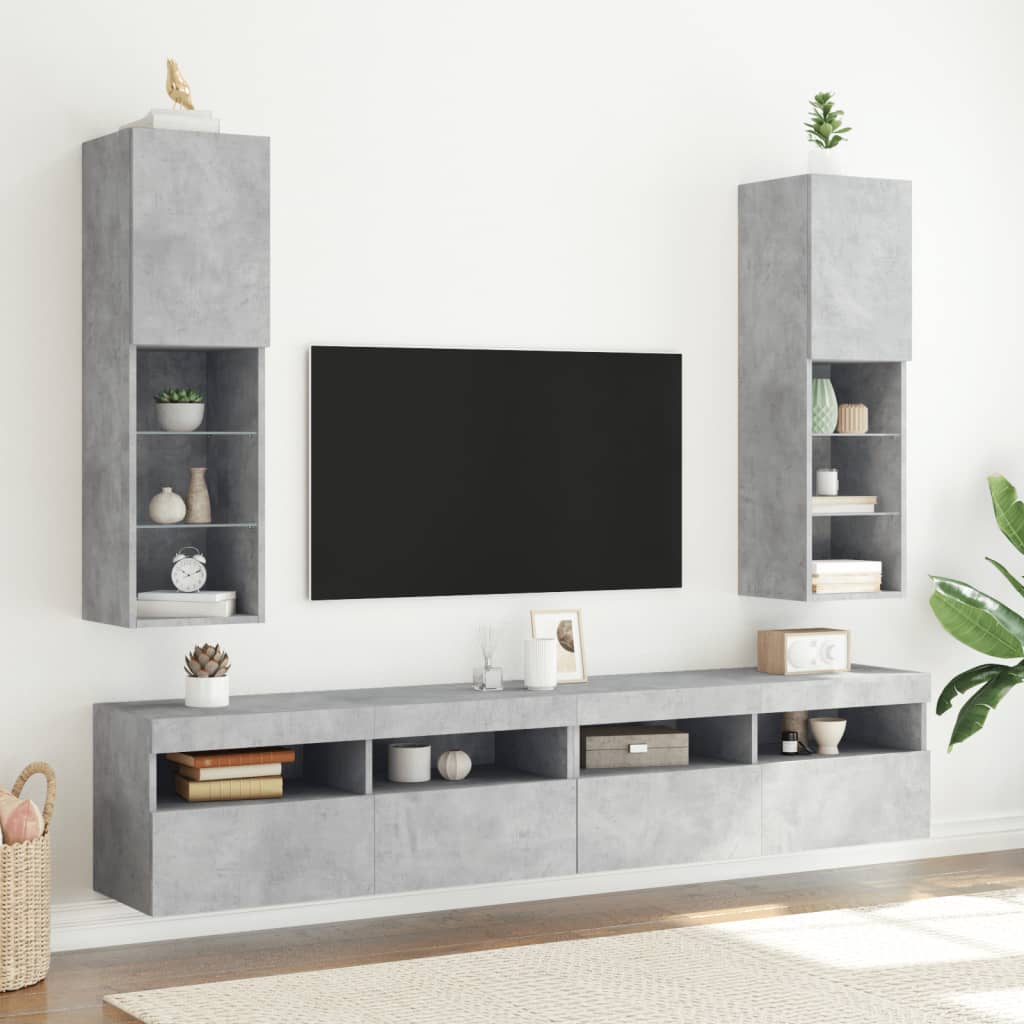 TV Cabinets with LED Lights 2 pcs Concrete Grey 30.5x30x102 cm - The Home Maker