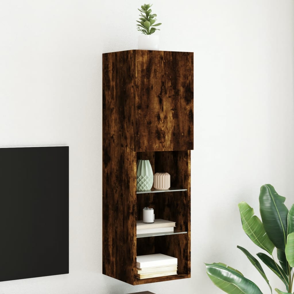 TV Cabinet with LED Lights Smoked Oak 30.5x30x102 cm - Merlin Deals