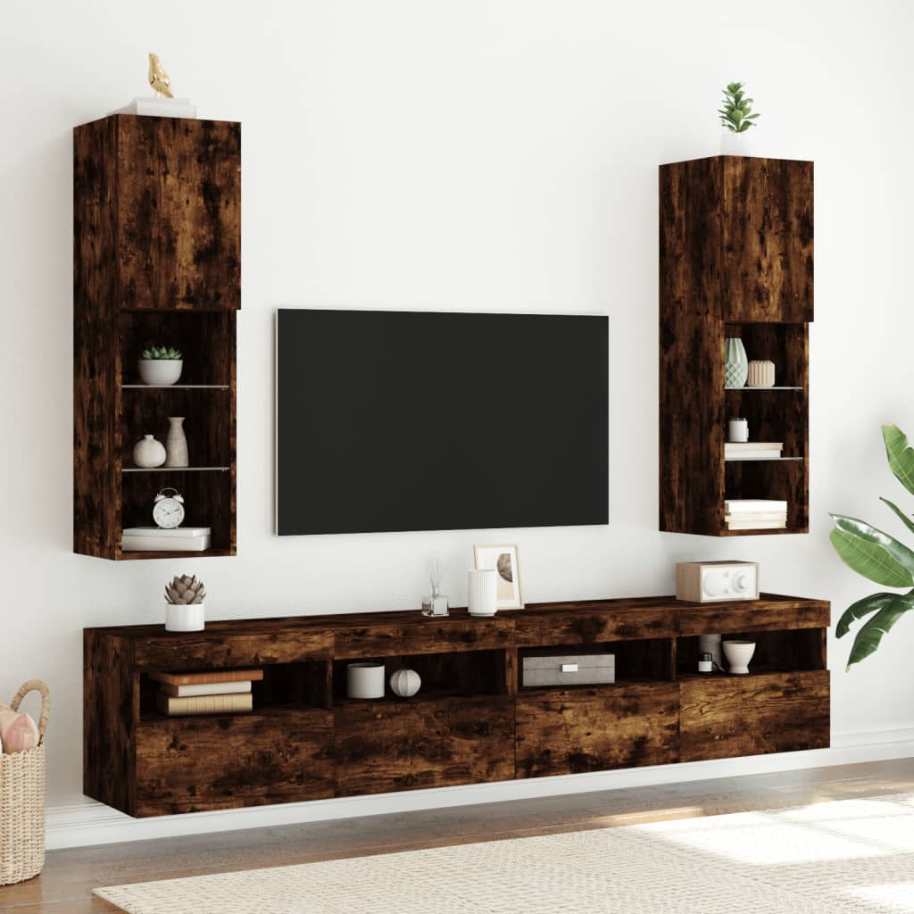 TV Cabinets with LED Lights 2 pcs Smoked Oak 30.5x30x102 cm - Direct Imports