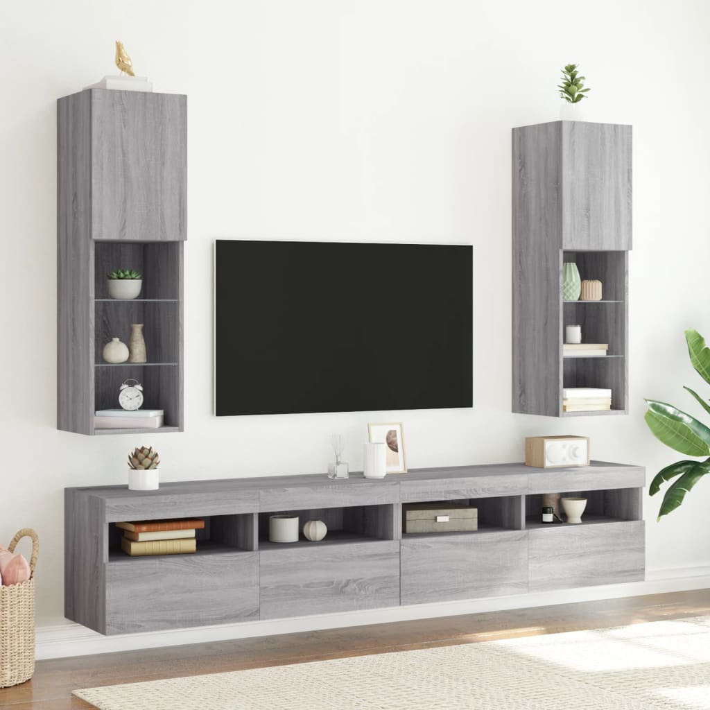 TV Cabinets with LED Lights 2 pcs Grey Sonoma 30.5x30x102 cm - Direct Imports