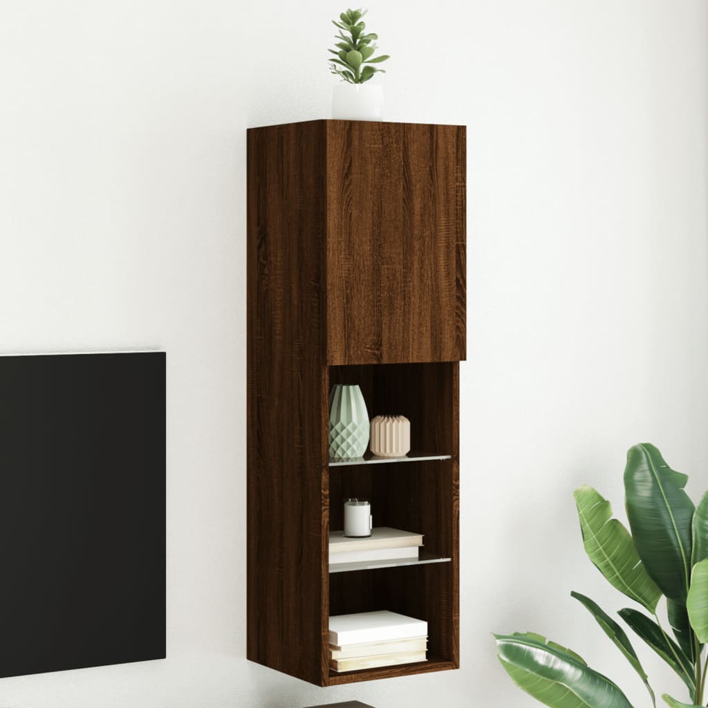 TV Cabinet with LED Lights Brown Oak 30.5x30x102 cm - Casper Homes