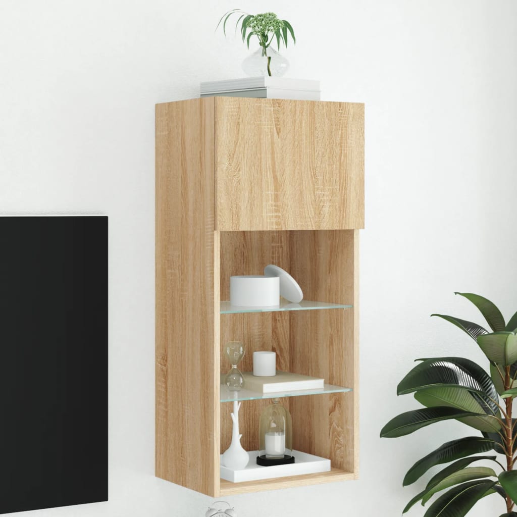 TV Cabinet with LED Lights Sonoma Oak 40.5x30x90 cm - Direct Imports