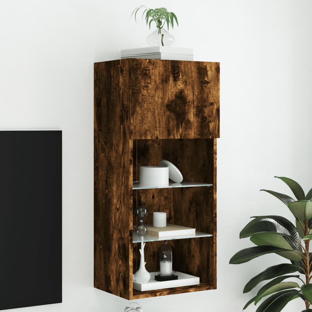 TV Cabinet with LED Lights Smoked Oak 40.5x30x90 cm - Direct Imports