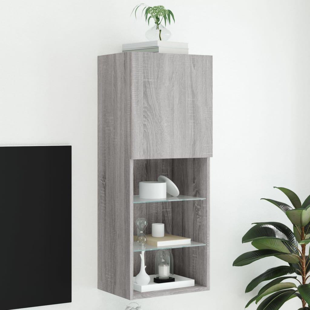 TV Cabinet with LED Lights Grey Sonoma 40.5x30x102 cm - Brittle & Co