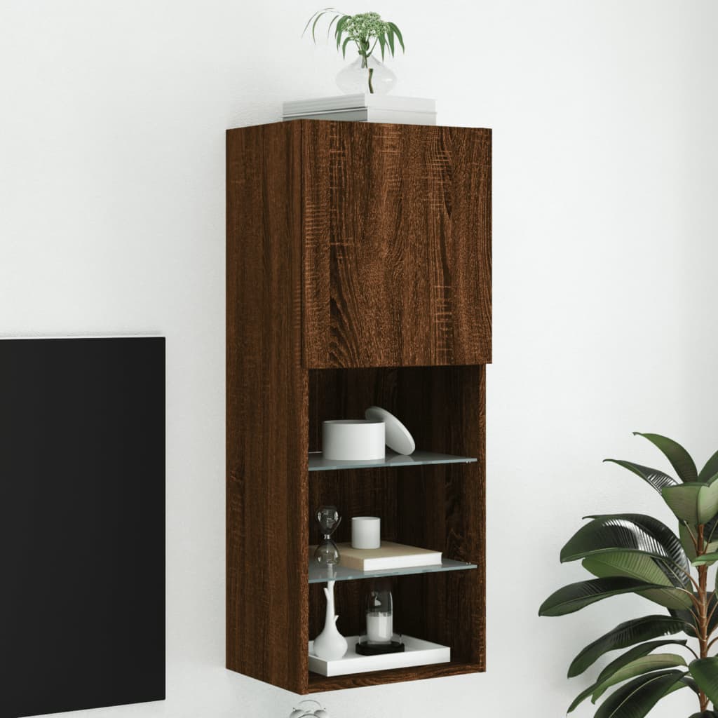 TV Cabinet with LED Lights Brown Oak 40.5x30x102 cm - Merlin Deals