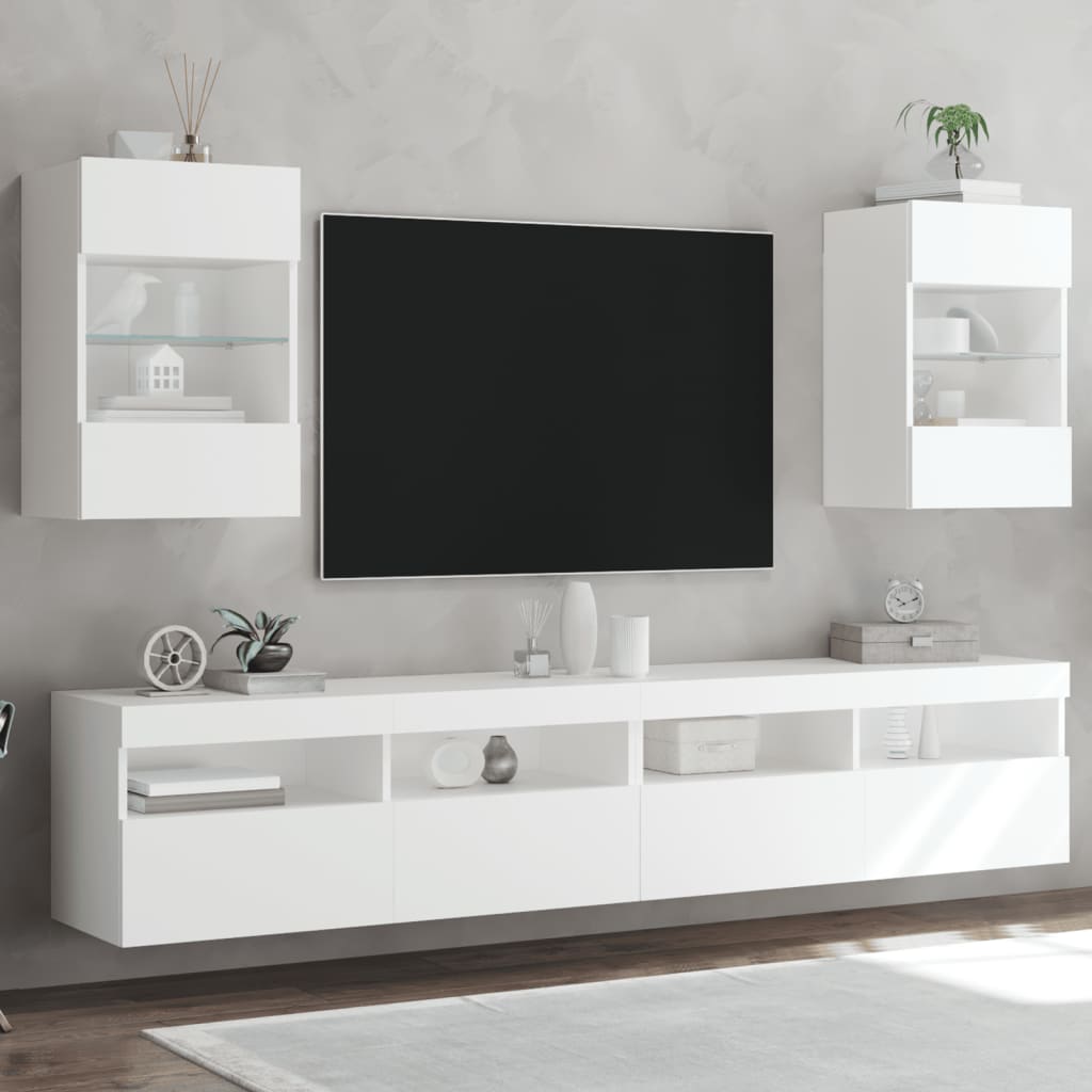 TV Wall Cabinets with LED Lights 2 pcs White 40x30x60.5 cm - Direct Imports