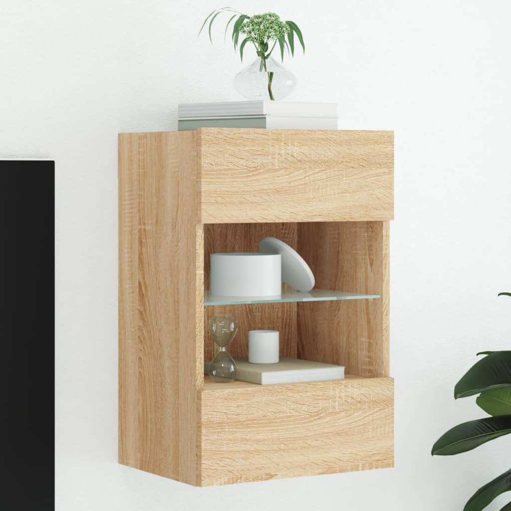 TV Wall Cabinet with LED Lights Sonoma Oak 40x30x60.5 cm - Merlin Deals