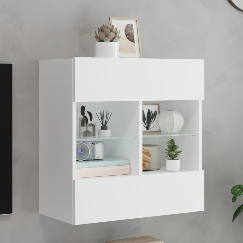 TV Wall Cabinet with LED Lights White 58.5x30x60.5 cm - Casper Homes