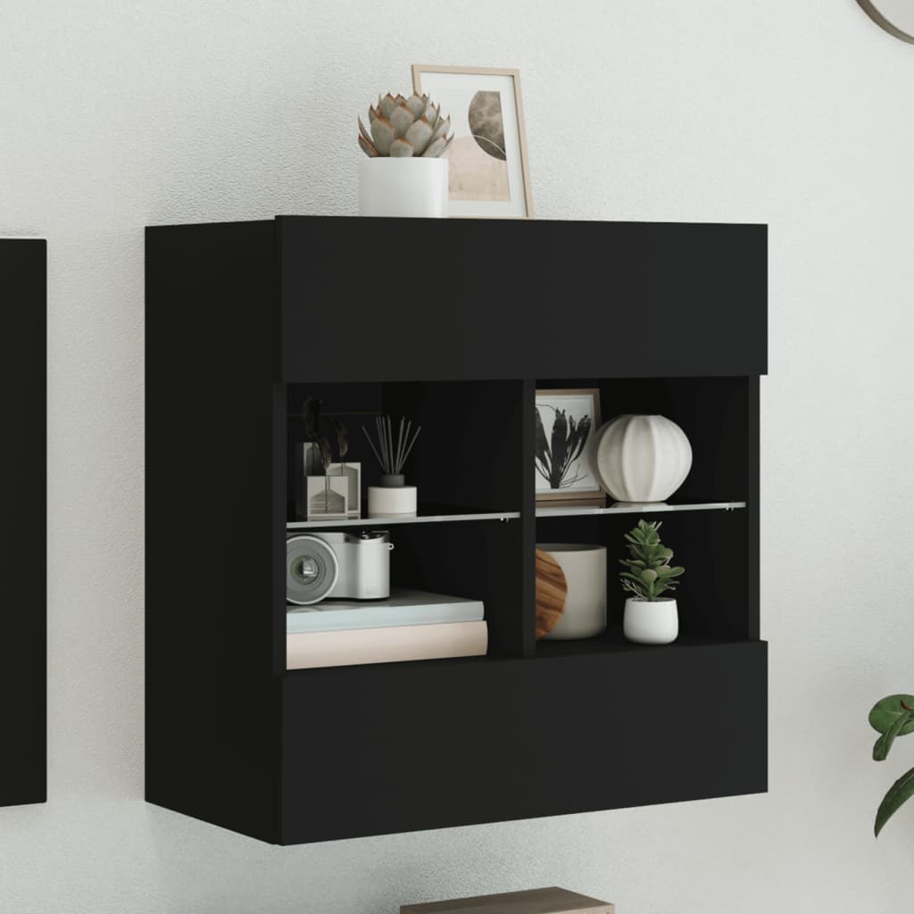 TV Wall Cabinet with LED Lights Black 58.5x30x60.5 cm - Direct Imports