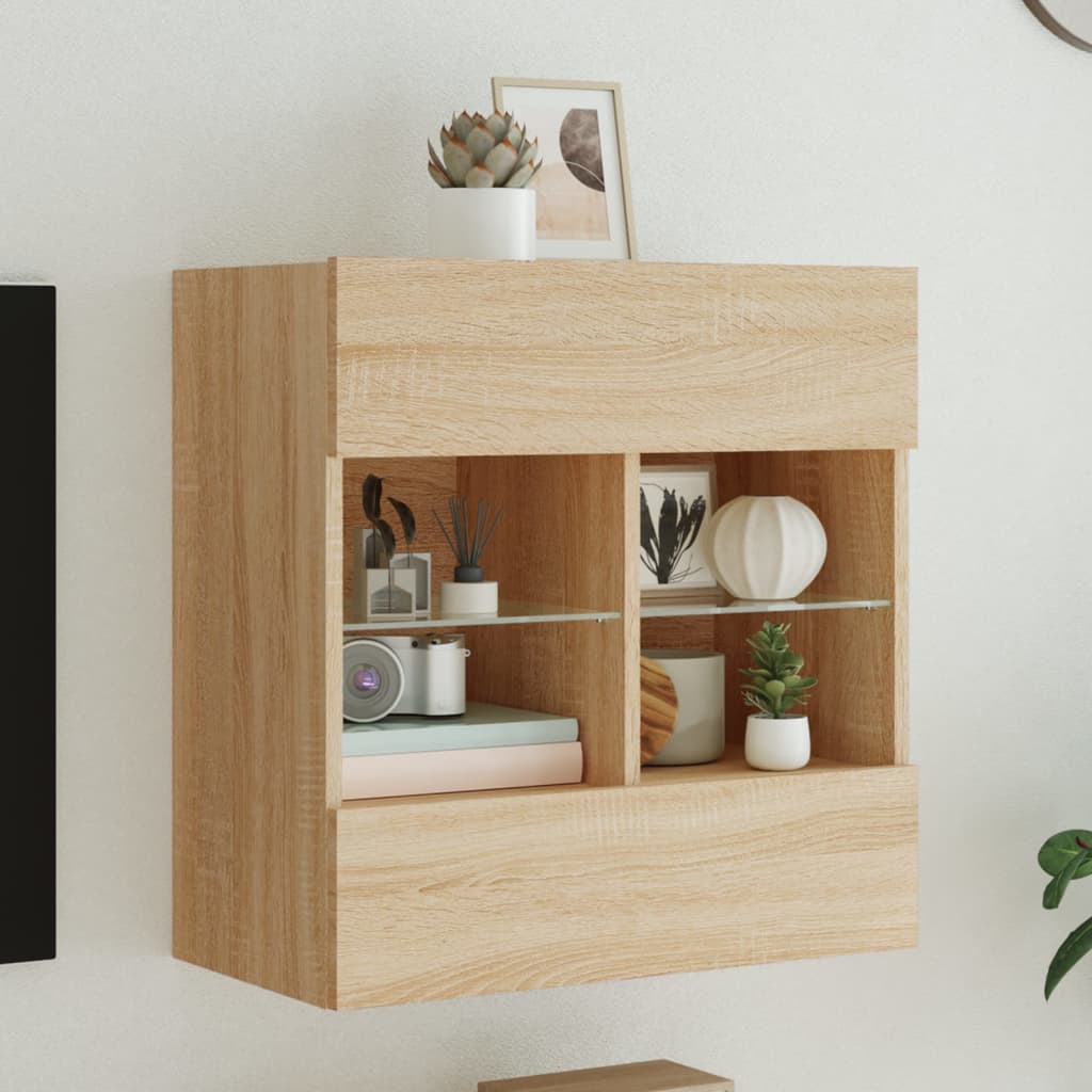 TV Wall Cabinet with LED Lights Sonoma Oak 58.5x30x60.5 cm - Merlin Deals