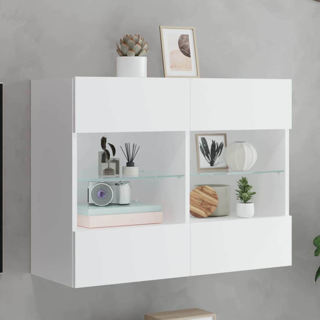 TV Wall Cabinet with LED Lights White 78.5x30x60.5 cm - Casper Homes