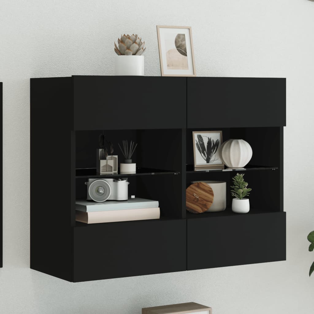 TV Wall Cabinet with LED Lights Black 78.5x30x60.5 cm - Direct Imports