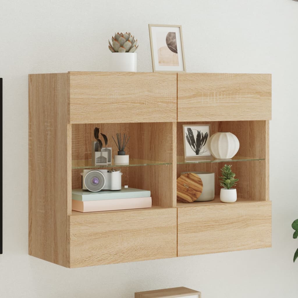 TV Wall Cabinet with LED Lights Sonoma Oak 78.5x30x60.5 cm - Casper Homes