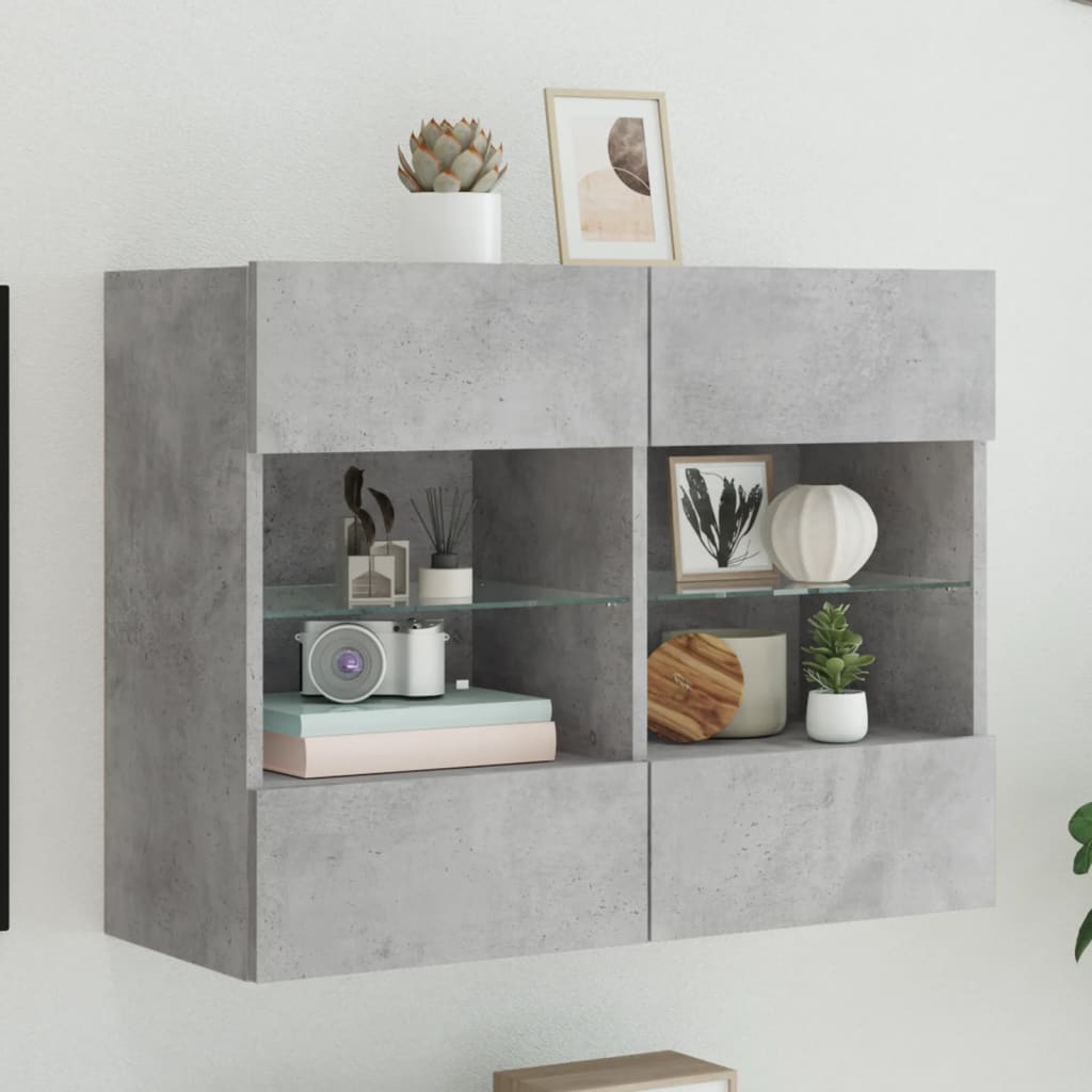TV Wall Cabinet with LED Lights Concrete Grey 78.5x30x60.5 cm - Direct Imports