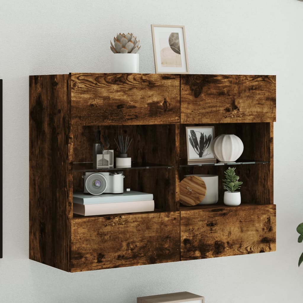 TV Wall Cabinet with LED Lights Smoked Oak 78.5x30x60.5 cm - Casper Homes